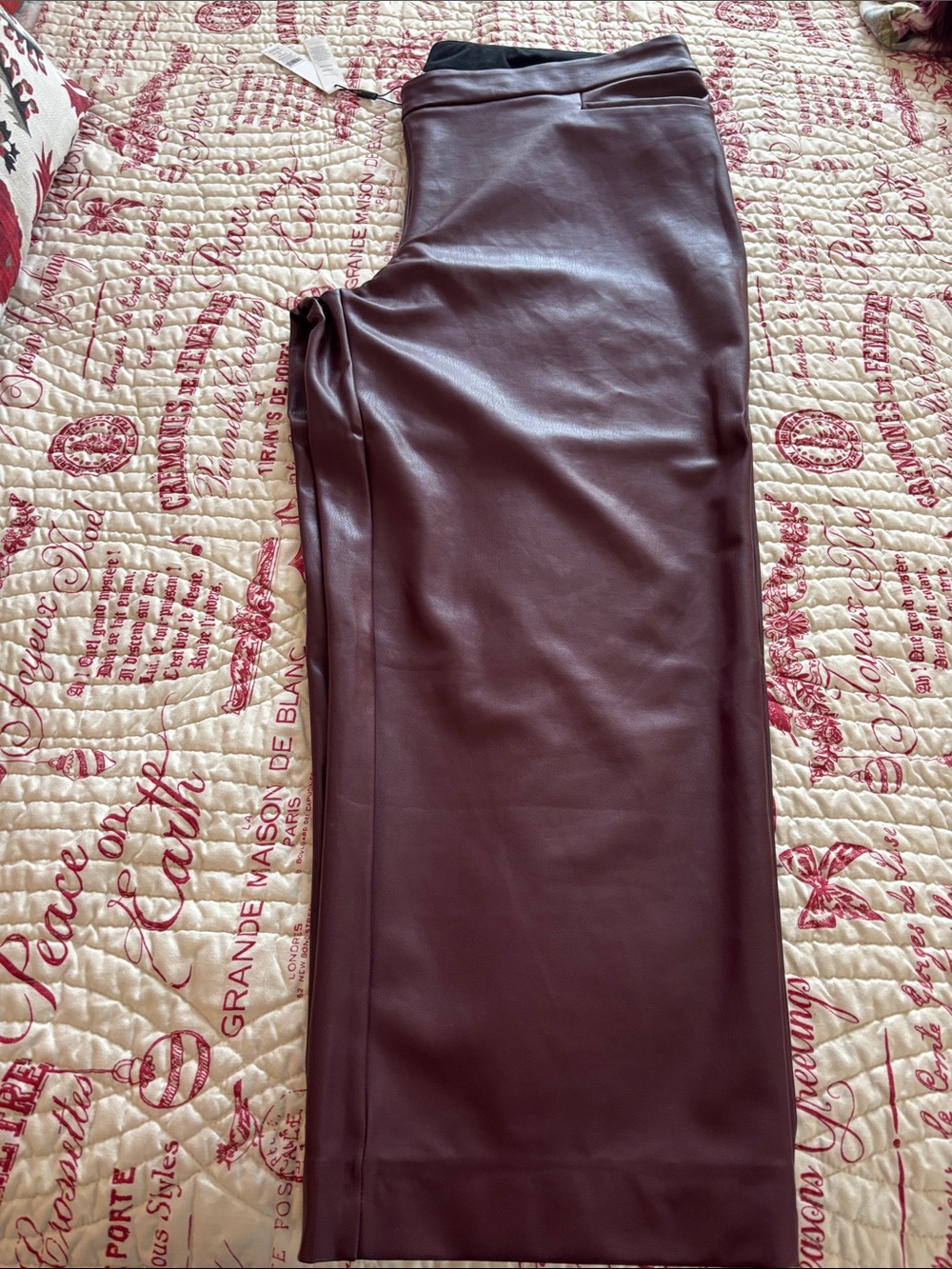 NWT Chico's Faux Leather Cropped-Length Pants in Burgundy. SZ 20